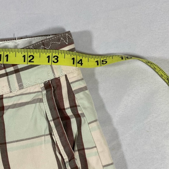 Volcom Stone Shorts Men 28 Brown Cream Light Blue Plaid Chino - Picture 3 of 9